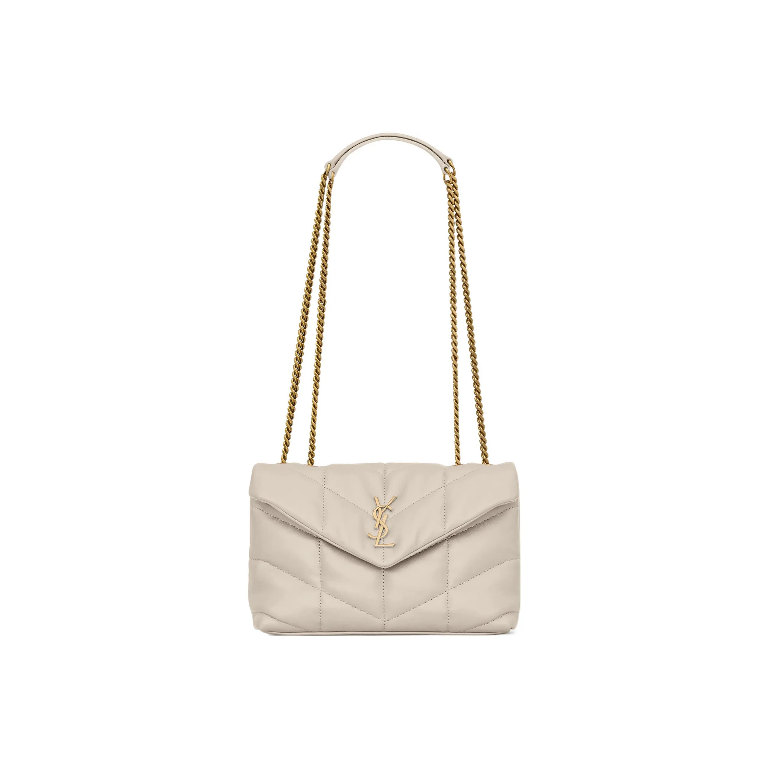 SAINT LAURENT PUFFER Lambskin Portable Crossbody Bag, Shoulder Bag Women's White