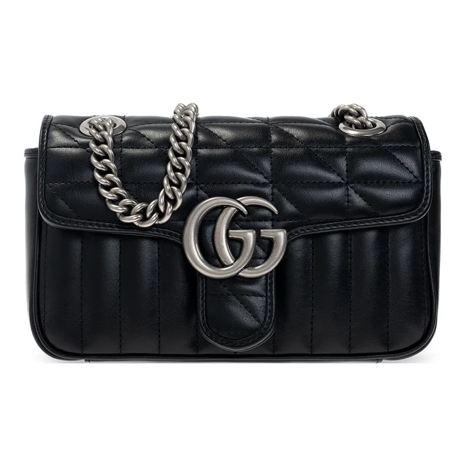 GUCCI GG Marmont Quilted Leather Chain Bag, Shoulder Bag, Crossbody Bag Mini Women's Black
