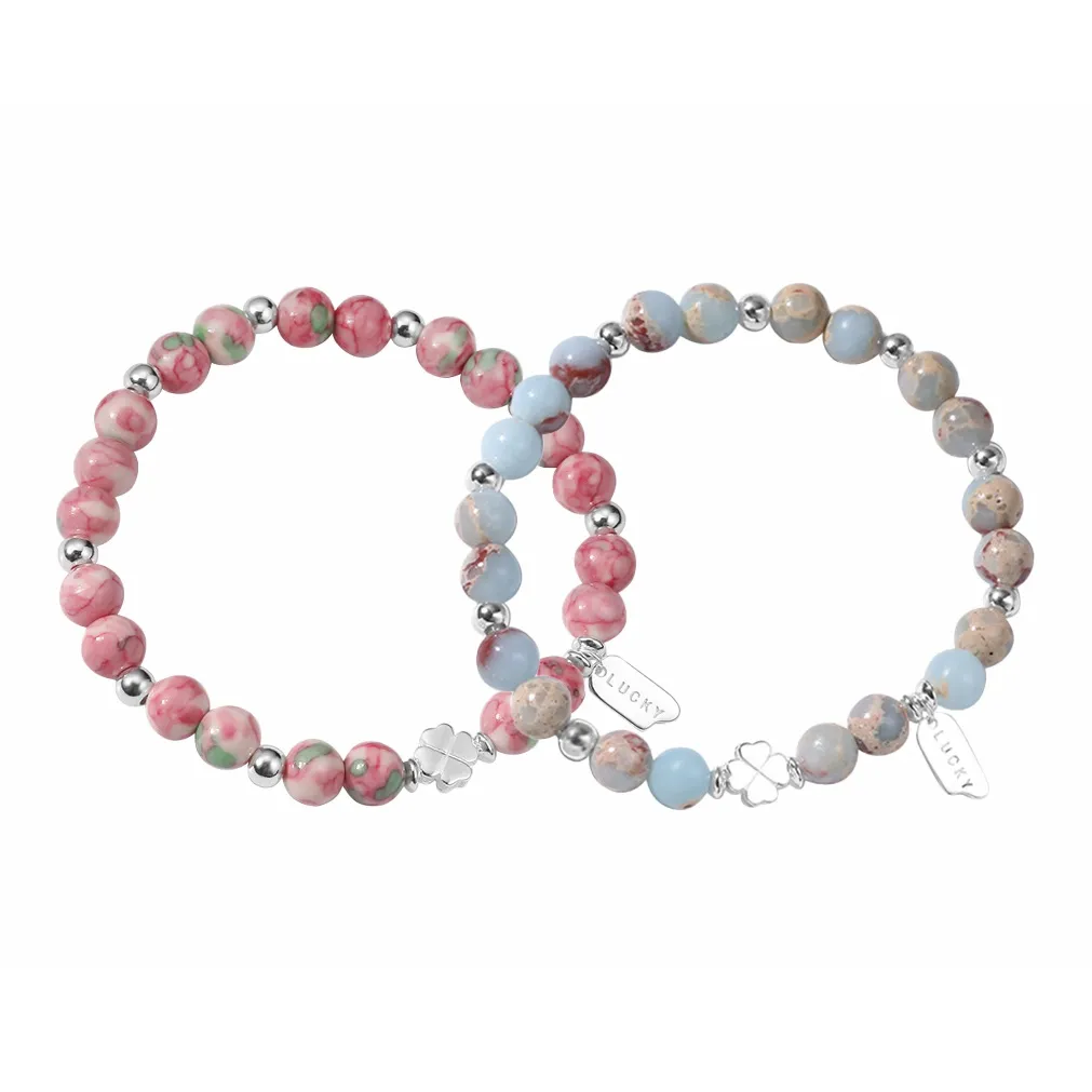 Muyan Shoushan Stone Lucky Four Leaf Clover Beaded Bracelet Women's