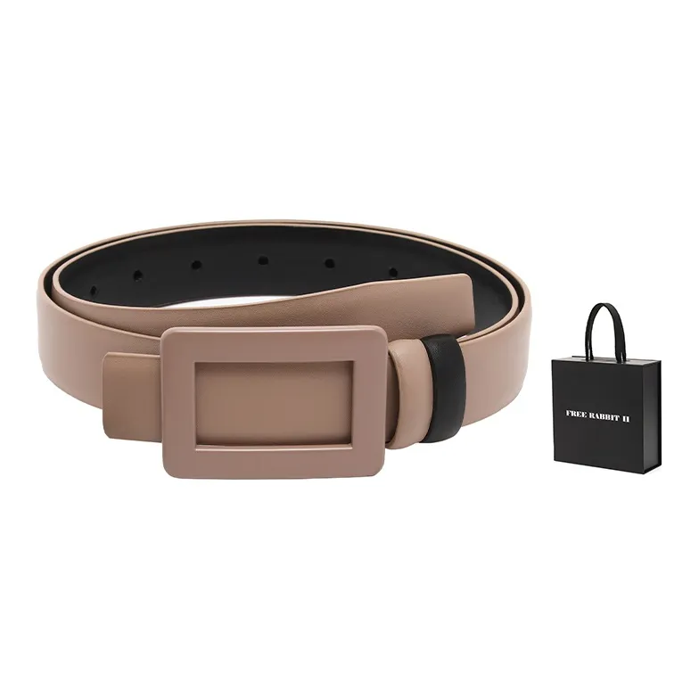 FREE RABBITⅡ Double Sided Smooth Buckle Pants Belt Minimalist Style Cow Leather Belts Women's