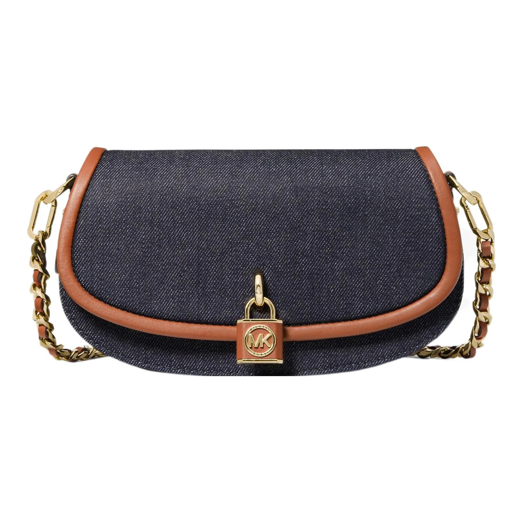 MICHAEL KORS Mila Fabric With Split Cow Leather Messenger Bag, Handbag, Shoulder Bag Women's Navy Blue