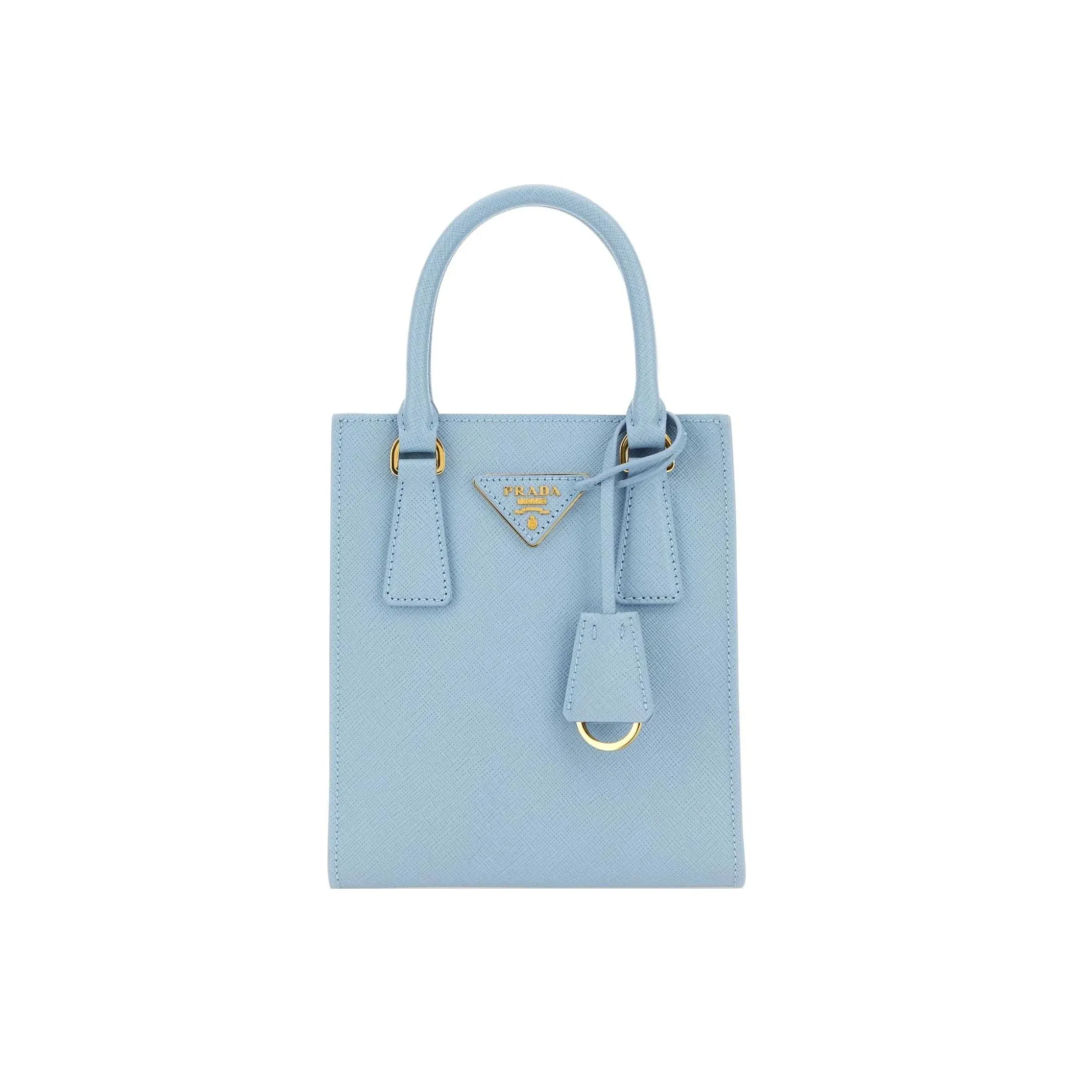 PRADA Saffiano Solid Color Leather Shoulder Bag, Crossbody Bag, Handbag Regular Women's Light Blue