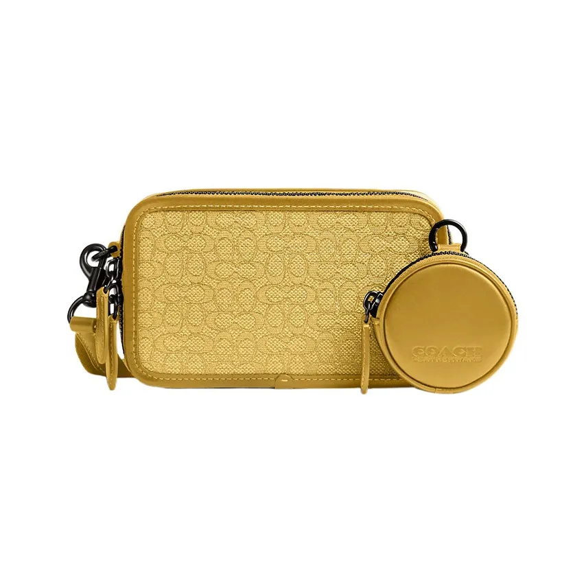 COACH Charter Jacquard With Calfskin Combo Bag, Shoulder Bag, Crossbody Bag Trumpets Men's Yellow