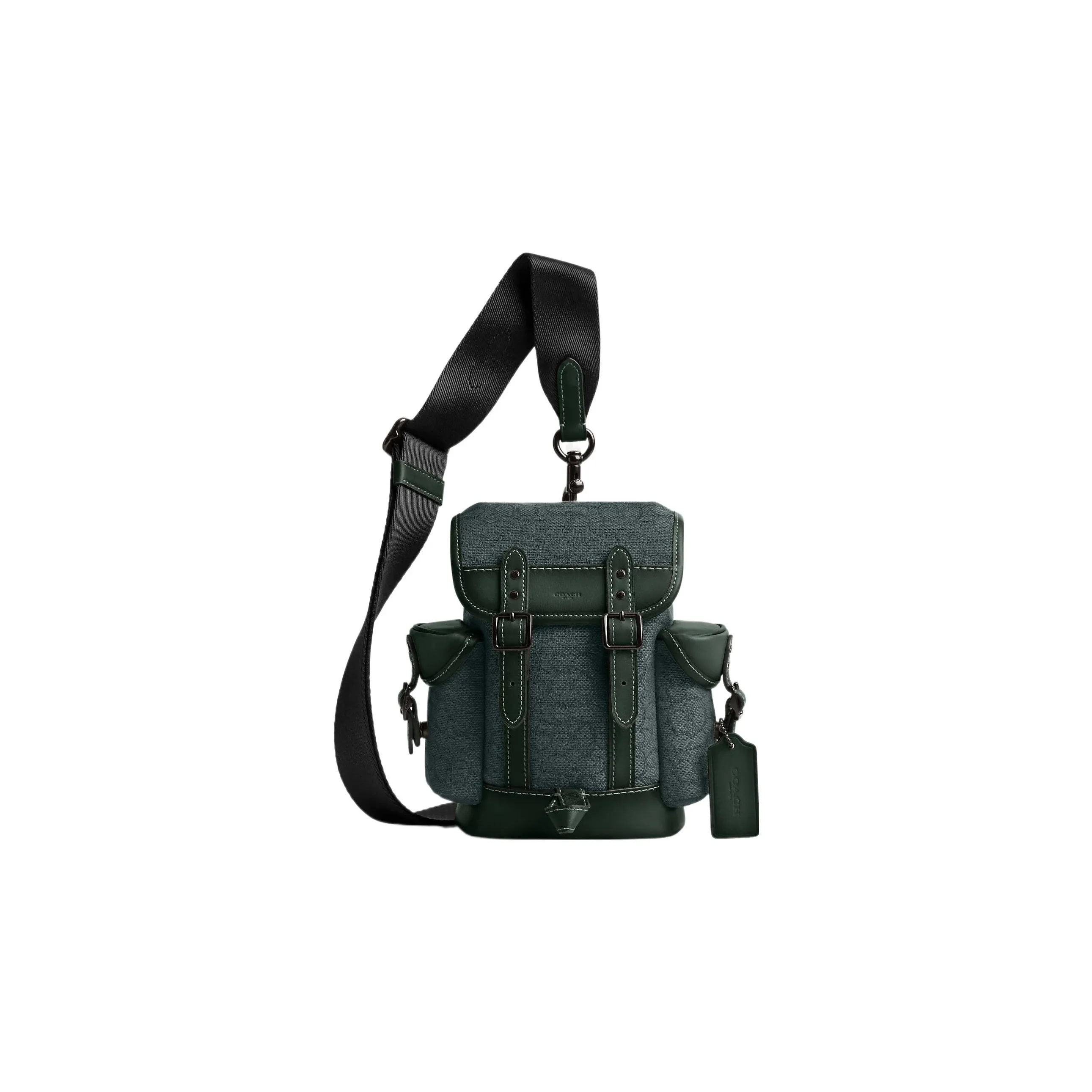 COACH Hitch Jacquard With Calfskin One Shoulder Crossbody Bag, Sling Bag Mini Men's Green