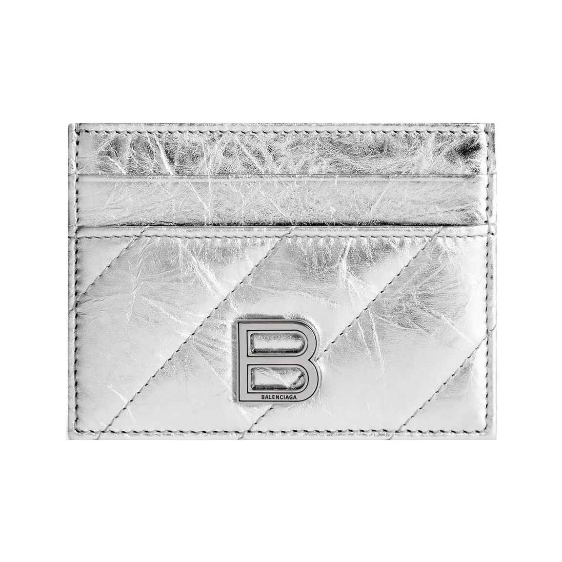 Balenciaga CRUSH Embossed Cowhide Leather Card Holder Women's Silver
