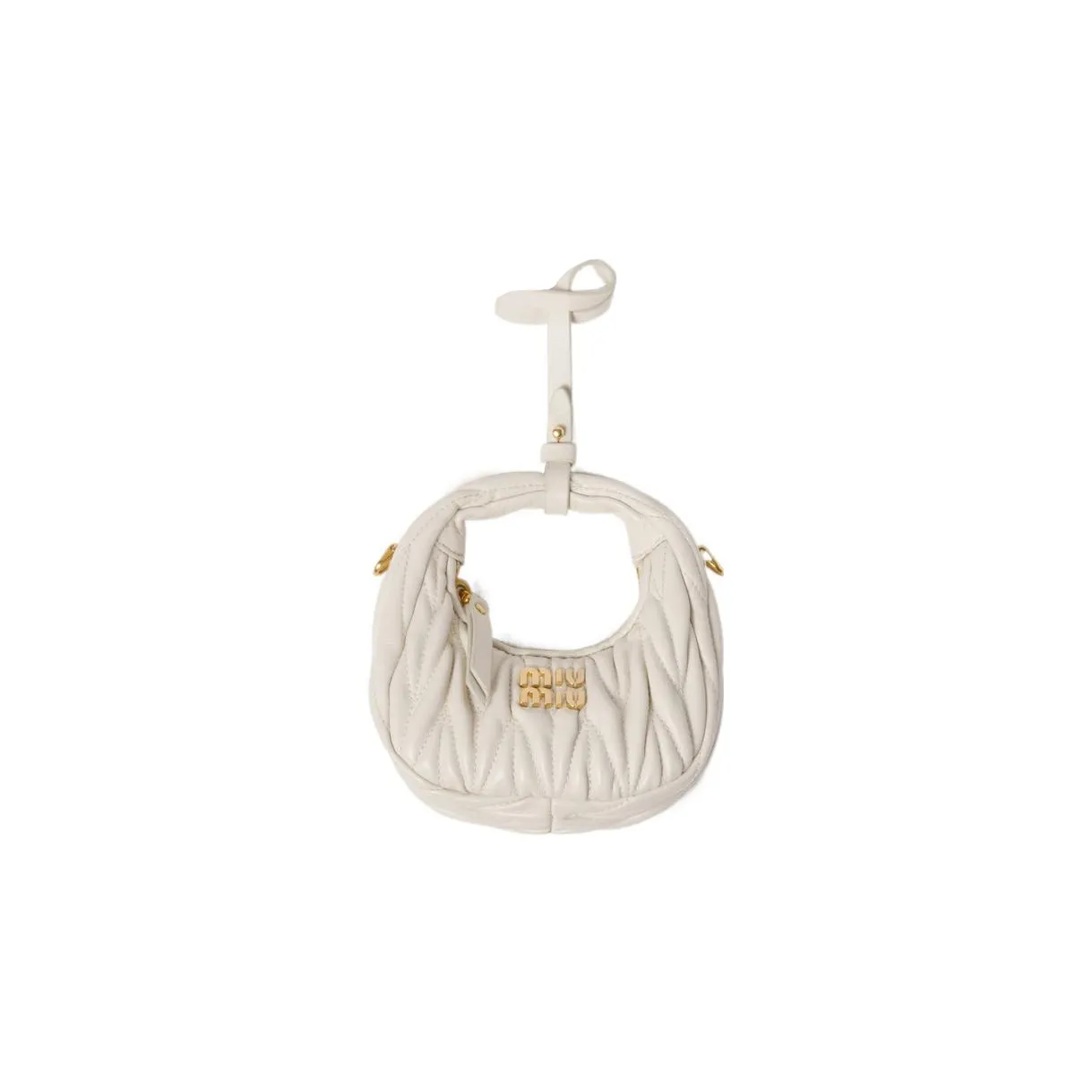 MIU MIU Wander Matelasse Nappa Leather Mini Hobo Pouch White