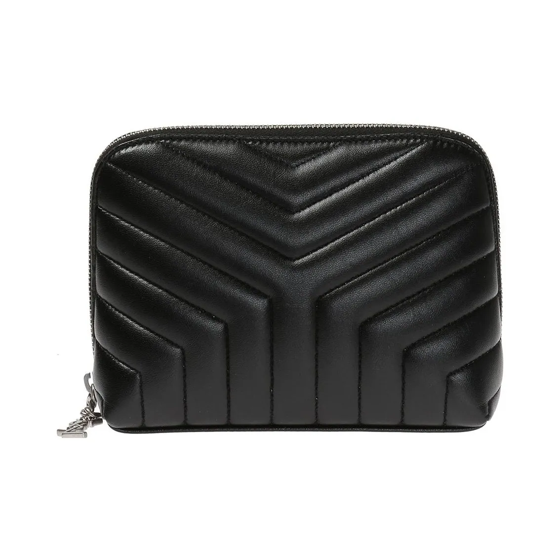 SAINT LAURENT LOULOU Sheepskin Handheld Makeup Bag Women's Black