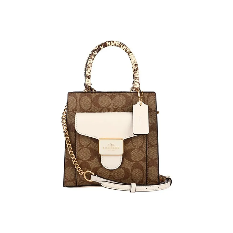 COACH Pepper Canvas With Leather Sheet Music Bag, Handbag, Shoulder Bag, Crossbody Bag Trumpets Women's Khaki