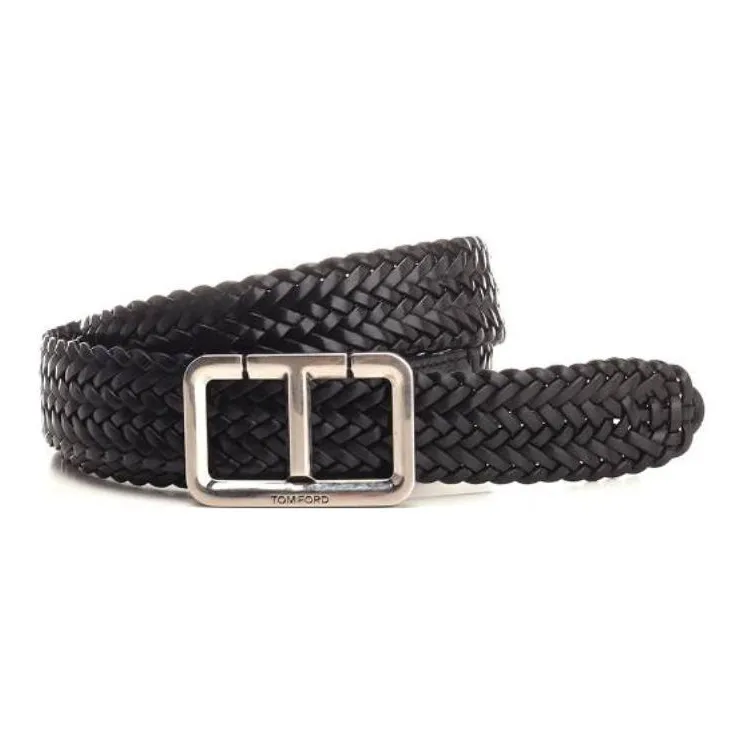 TOM FORD Logo Engraved Braided Buckle Belt