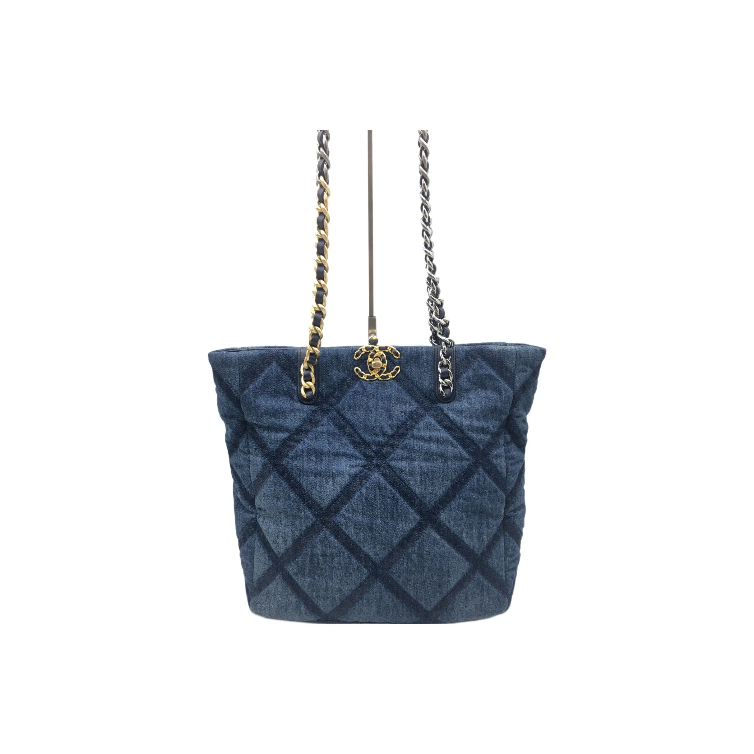 CHANEL 23C Spring 19 Bag Denim Tote Bag, Shopping Bag, Handbag, Shoulder Bag Women's Dark Blue
