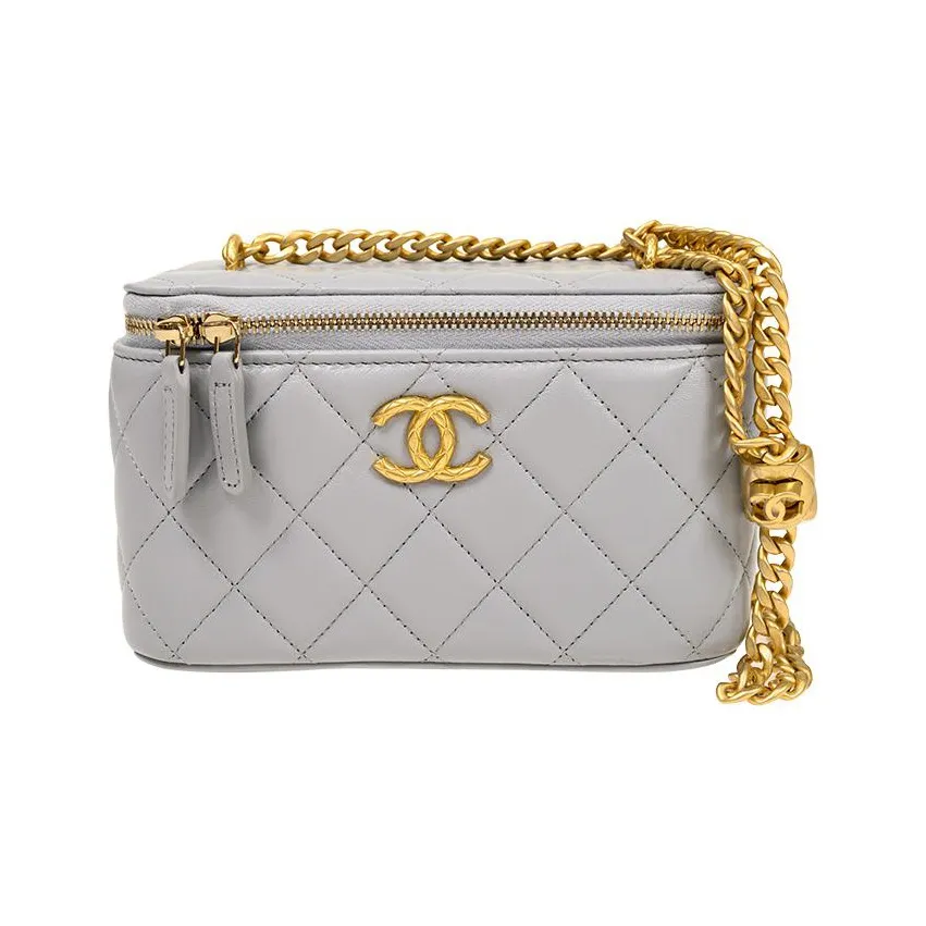 CHANEL Sheepskin Box Bag, Makeup Bag, Shoulder Bag, Crossbody Bag Women's Gray