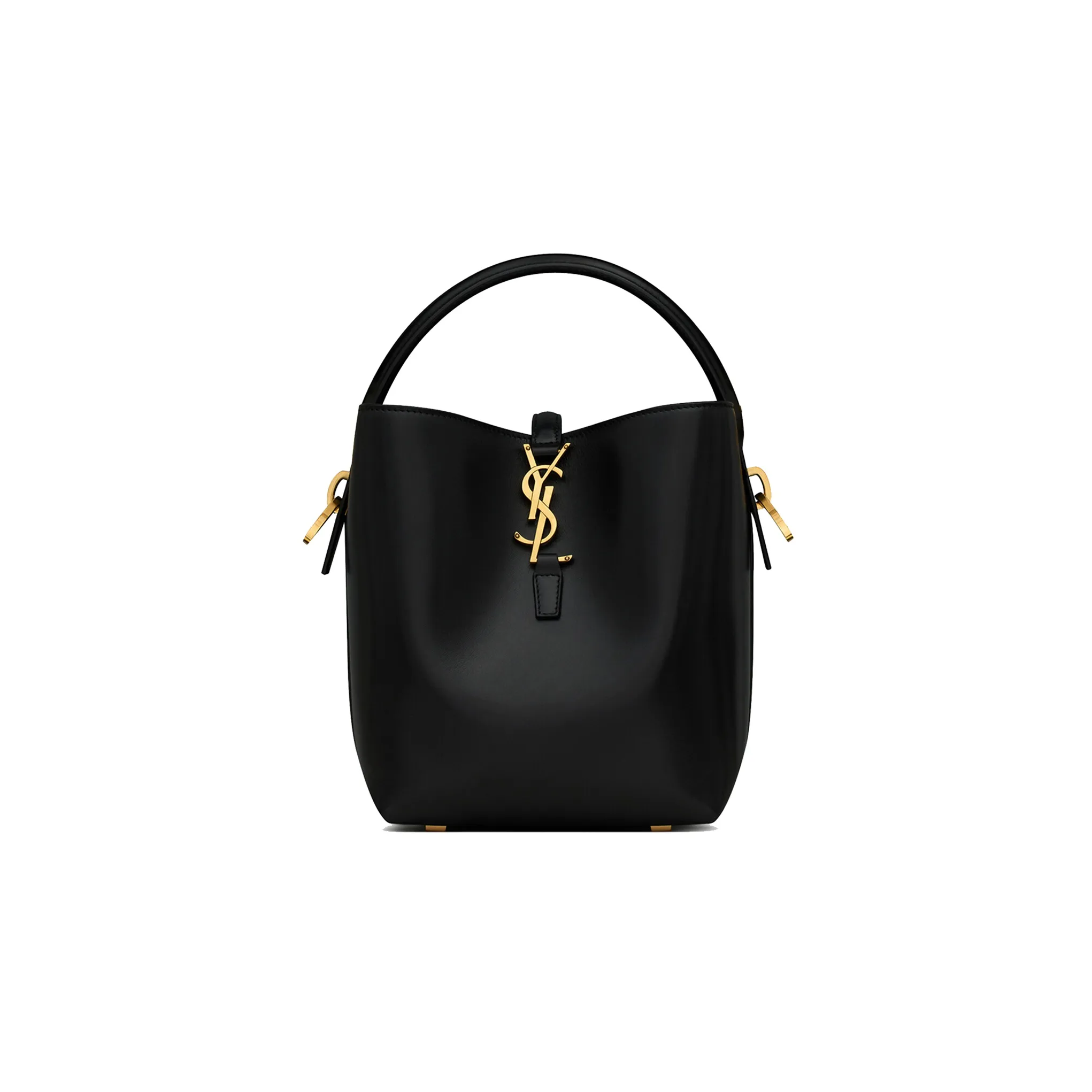 SAINT LAURENT Shiny Cow Leather Bucket Bags Shoulder Bag Crossbody Bag Handbag Small Size Women's Black