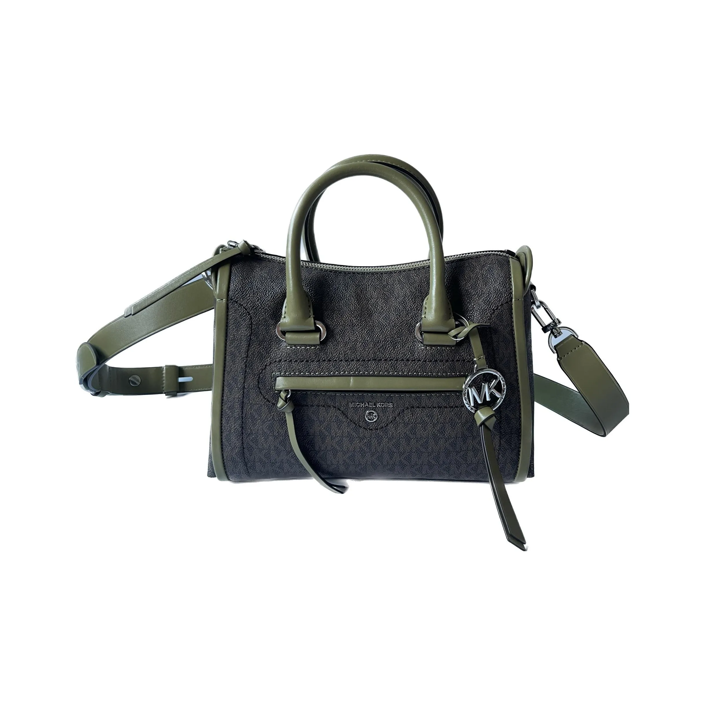 MICHAEL KORS Carine Canvas With Leather Crossbody Bag, Shoulder Bag, Handbag Small Size Women's Olive Green