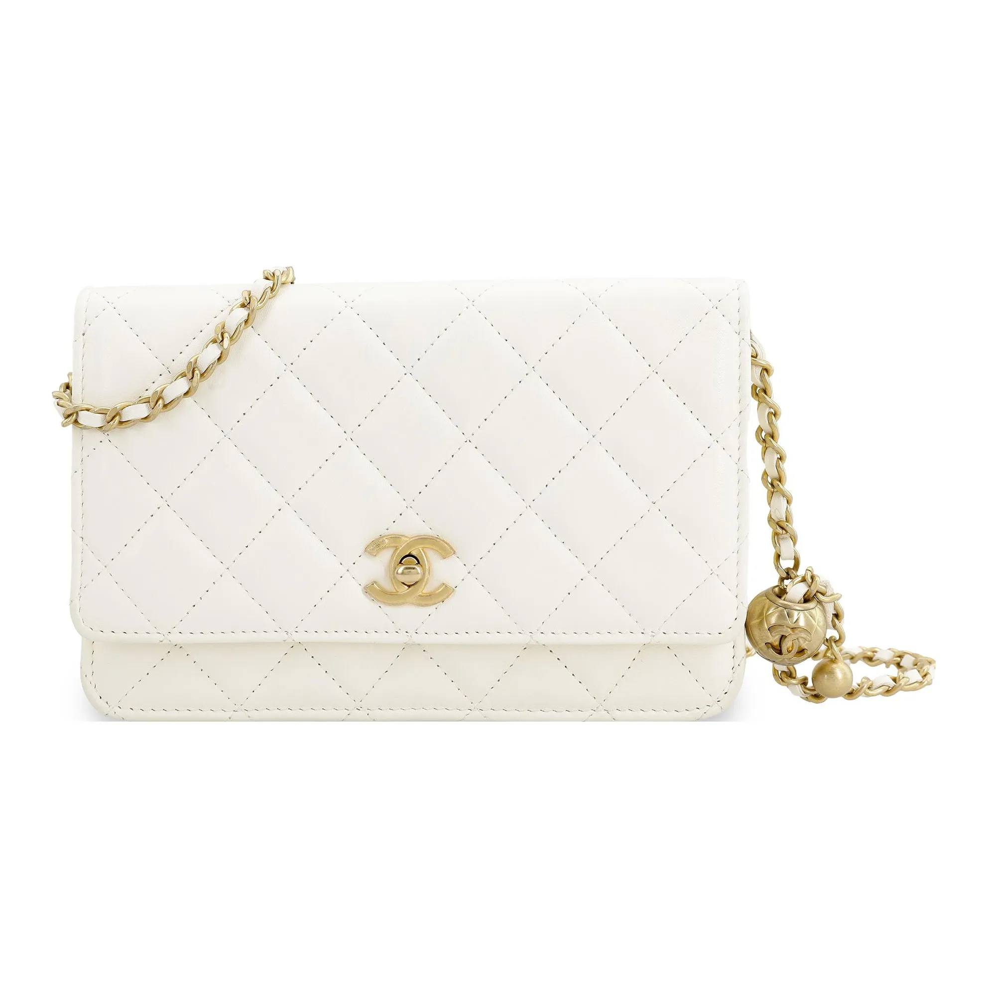 CHANEL WOC Smooth Lambskin With Gold Metal Shoulder Bag, Crossbody Bag Mini Women's White