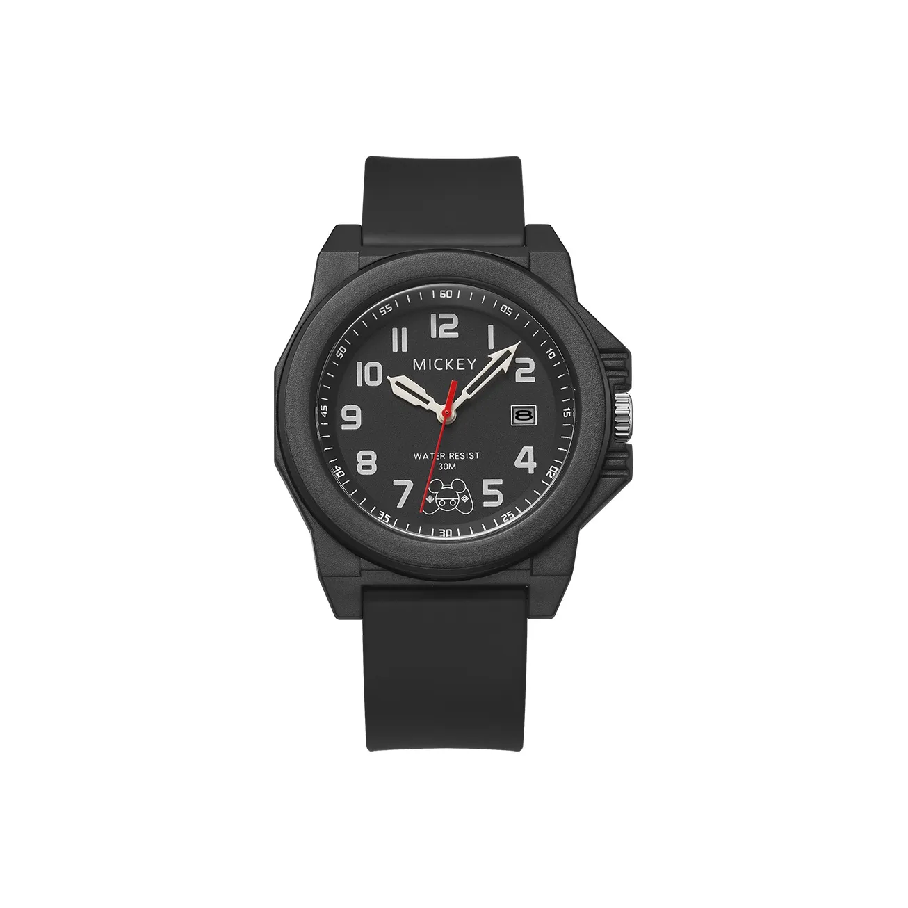Disney Mickey Series Кварцевый механизм Смольный ремешок Часы Мужские Черный циферблат