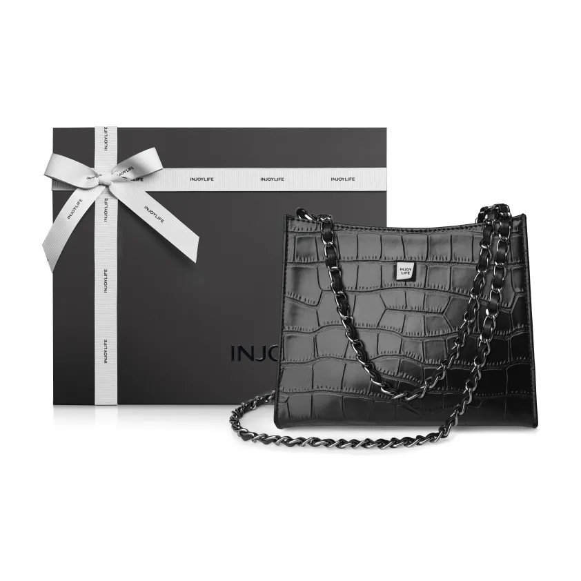 INJOYLIFE Сумка из коровьей кожи с цепочкой хобо-сумка сумка через плечо маленькая женская черная