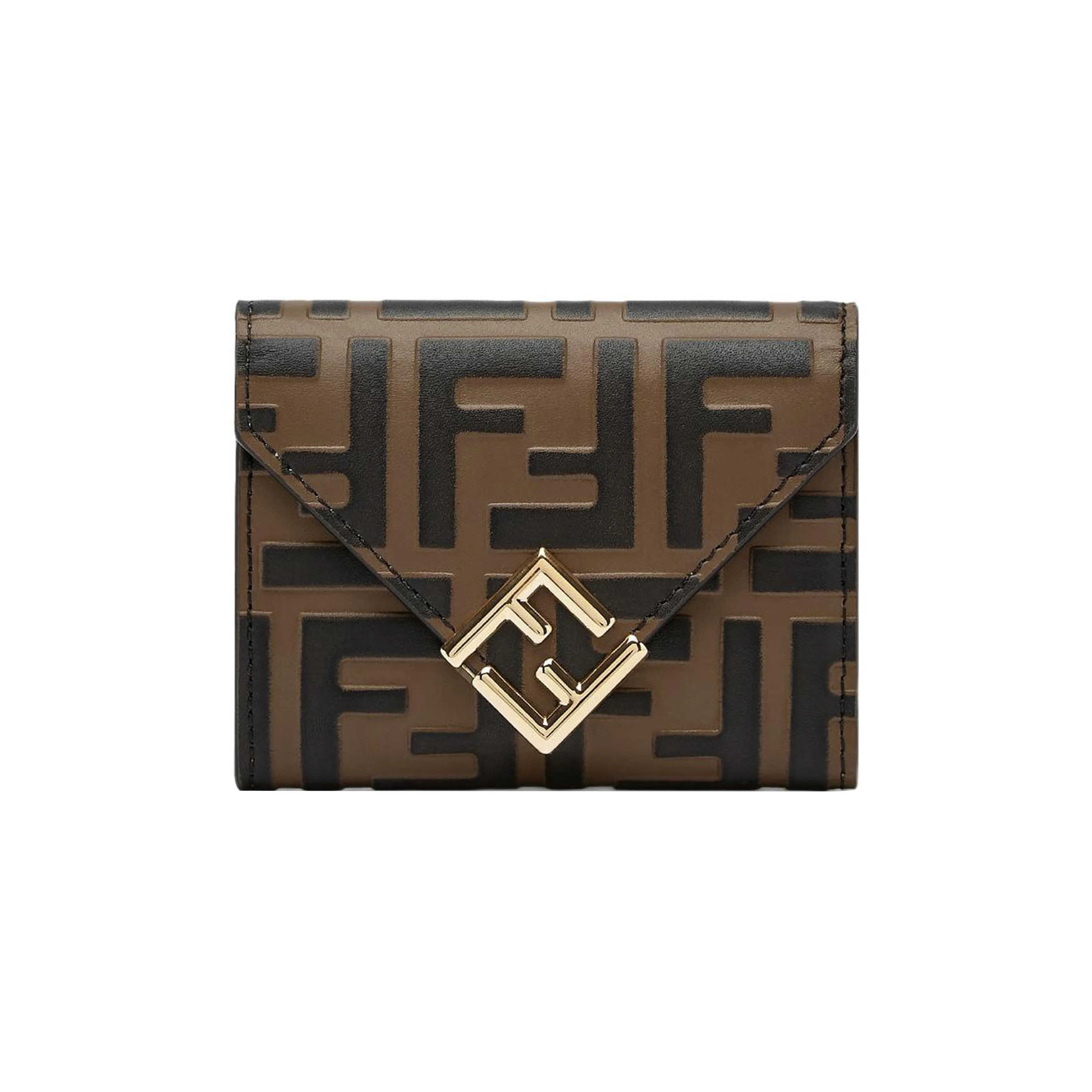 FENDI FF Diamonds Series Calfskin Wallet Medium Size Women's Brown/Black
