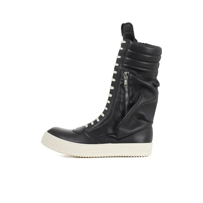 RICK OWENS Cargo Basket Leather Boots Black Milk POIZON