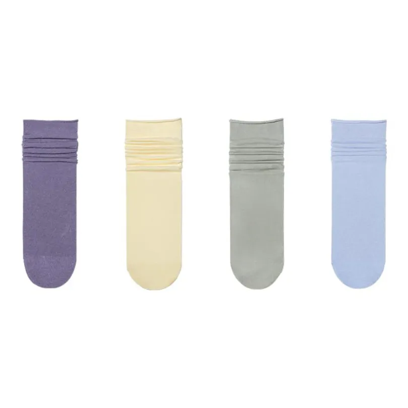 Henny Rue 4 шт Темно-фиолетовый + Желто-кремовый + Шалфейно-зеленый + Туманно-голубой Женские носки MID до икры