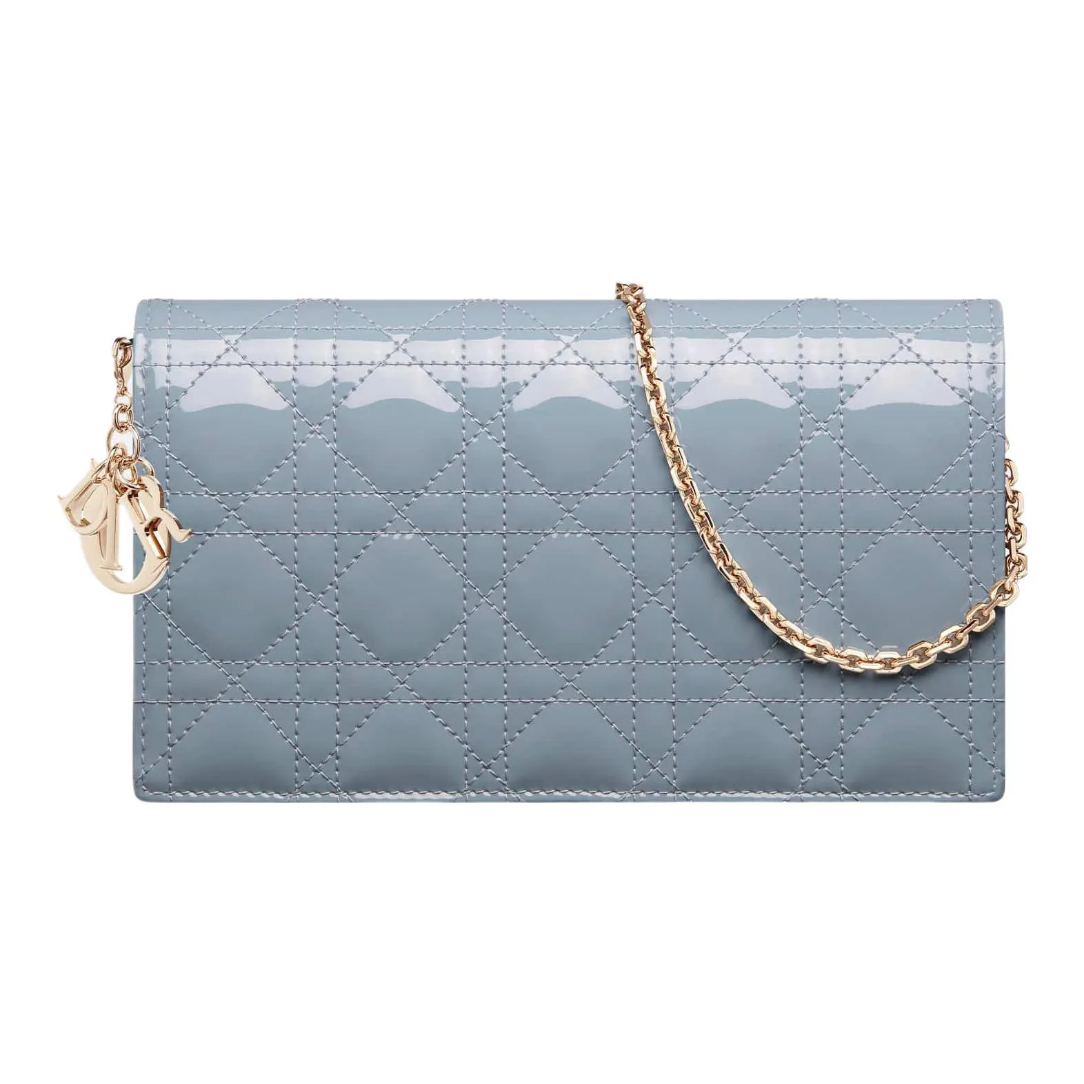 DIOR Lady Dior Patent Leather Cowhide 3-in-1 Coin Purse One Shoulder Crossbody Clutch Women's Powder Blue