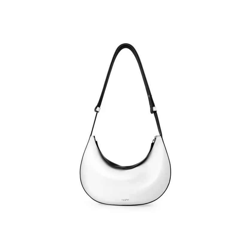 INJOYLIFE Cow Leather Banana Boat Bag Crossbody Bag One Shoulder Bag Small Size Women's Black White