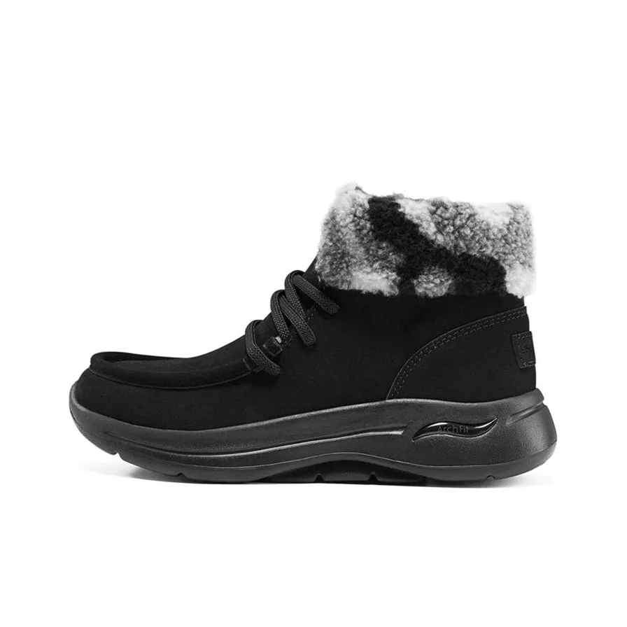 Skechers Go Walk Arch Fit Warm Slip-Resistant Short Snow Boots Women's Black Gray