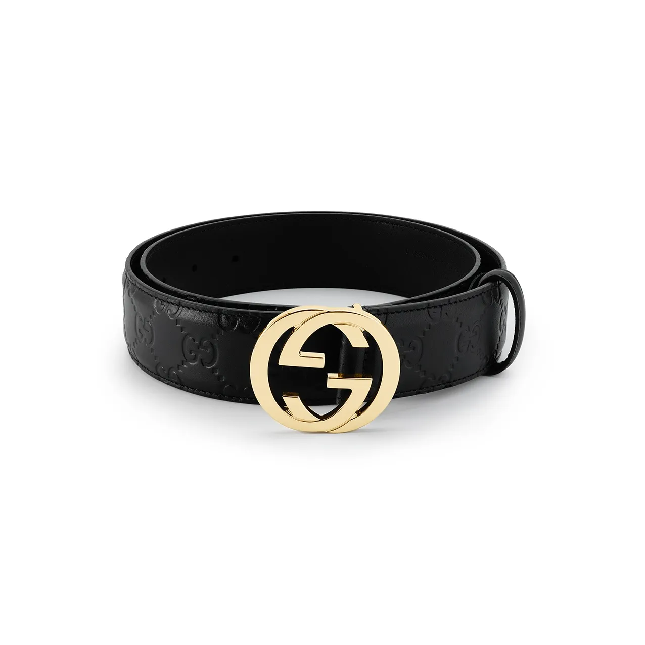 GUCCI Double G Signature Smooth Buckle Belt Men's Black Width 3.7cm