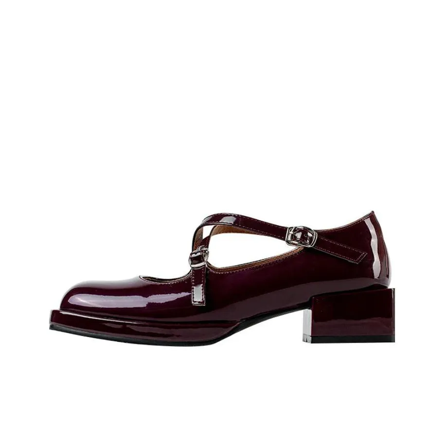 Wonderful Couple Грубый каблук Туфли Мэри Джейн 4CM Женские Черный Экрю Бургунди