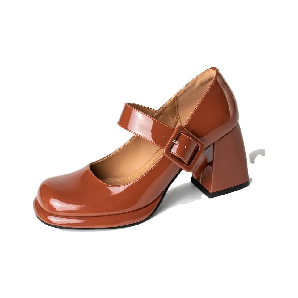 Wonderful Couple Грубый каблук Туфли Мэри Джейн 7,5 см Женские Черный Оранжево-красный Экрю