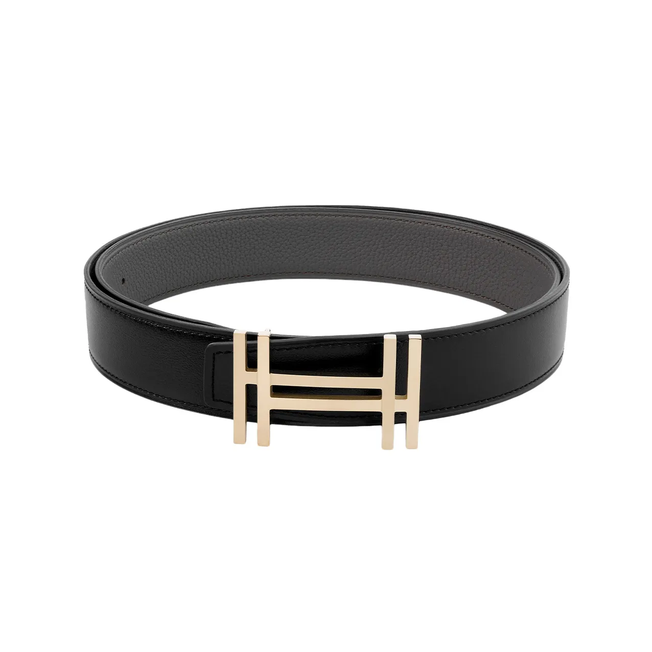 HERMES Togo Calfskin Double-Sided Leather Belt Men's Black/Tin Gray Width: 3.2cm