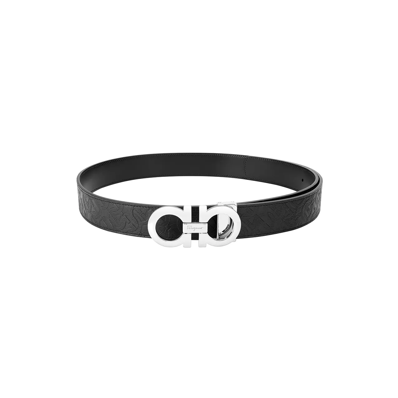 FERRAGAMO Salvatore Men's Gamma Embossed Leather Double Gancini Belt