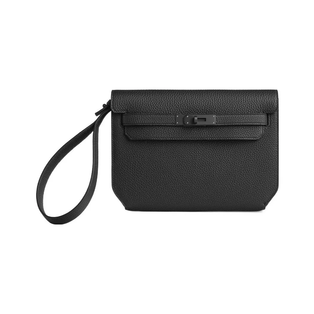 HERMES Kelly Depeches Togo Calfskin Clutch Regular Men
s 89 Noir Black
