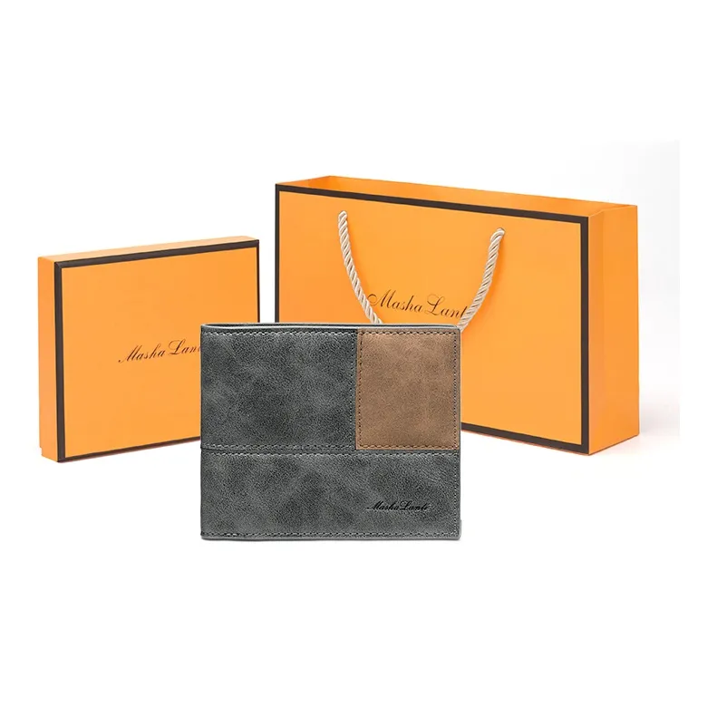 MashaLanti Синтетическая кожа Монетница Кошелек Обычный Мужской Серый и Кофейный Кофейный и Серый