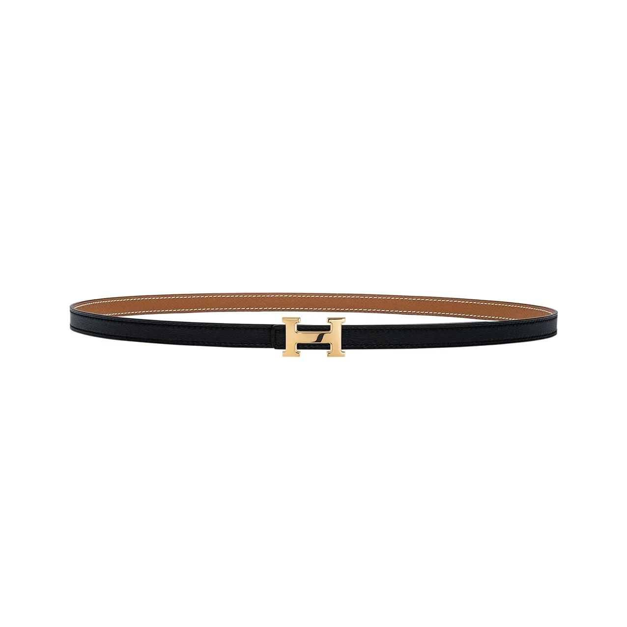 HERMES Mini H Classic Logo Double Sided Smooth Buckle Calfskin Leather Belts Women's Black Width 1.3CM