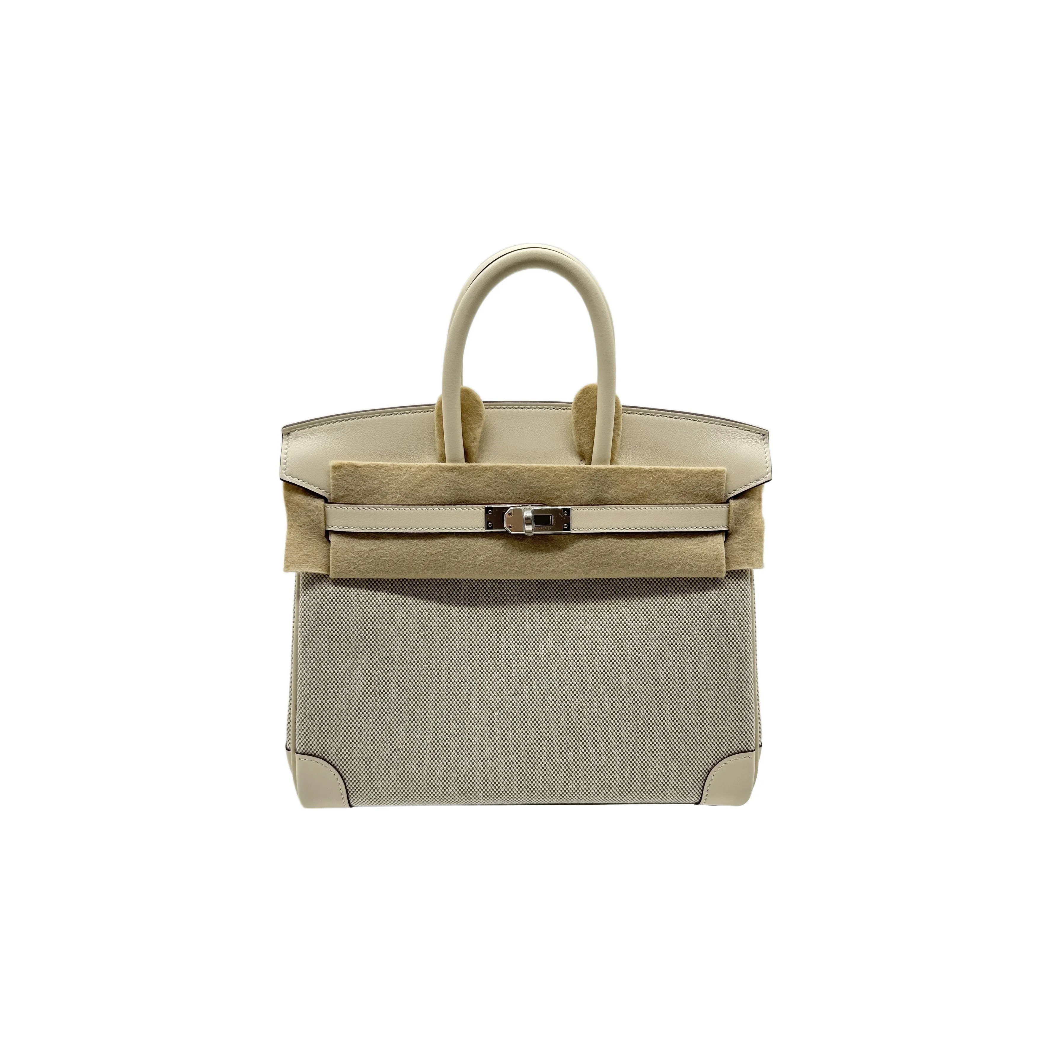 HERMES Birkin Swift Leather With Canvas Bag, Birkin Bag, Handbag Regular Women's Cream White