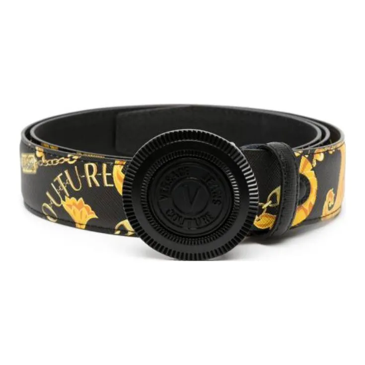 VERSACE JEANS COUTURE Textile Design Leather Belts Men's Black Width: 3.5cm