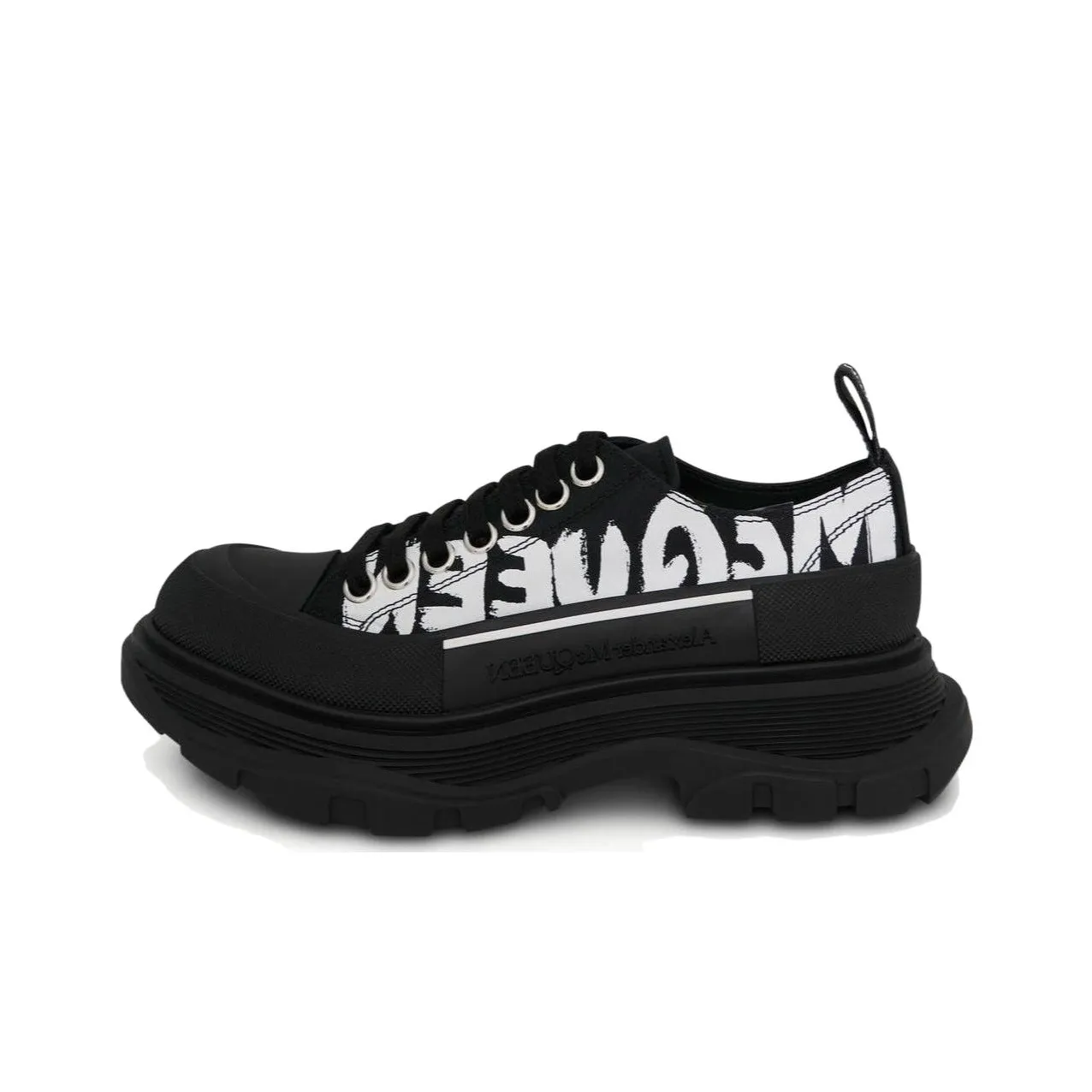 Alexander McQueen Tread Slick Low Lace Up Canvas Graffiti 'Black White' Women's