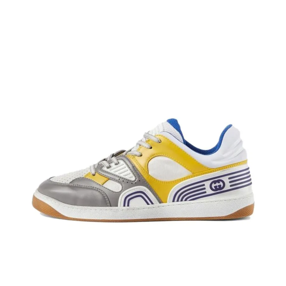 GUCCI Basket Low Топ Стильные Скейтбординги Мужской Белый Серый Желтый Потертый