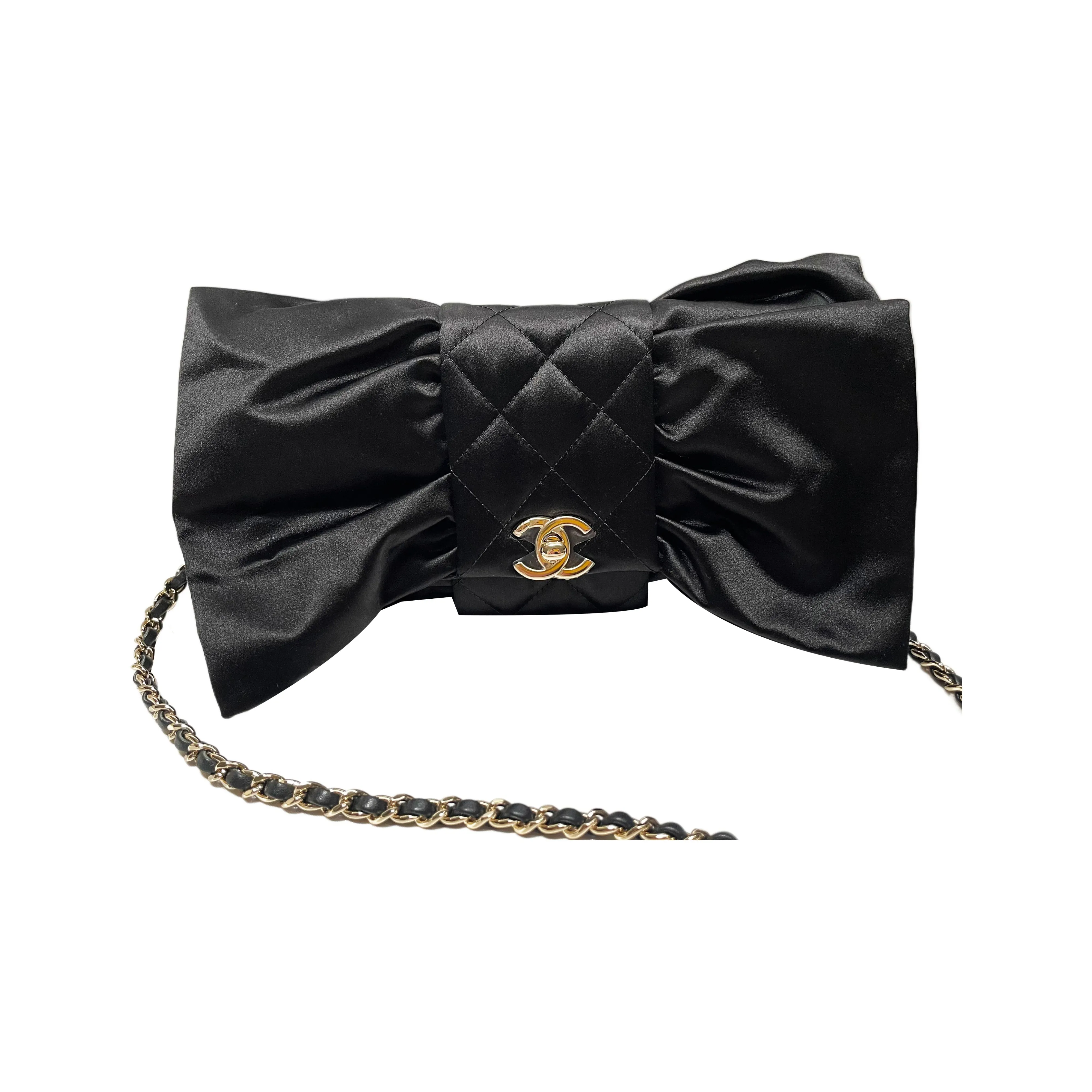 CHANEL Satin Evening Bag Handbag, Shoulder Bag Women's Black