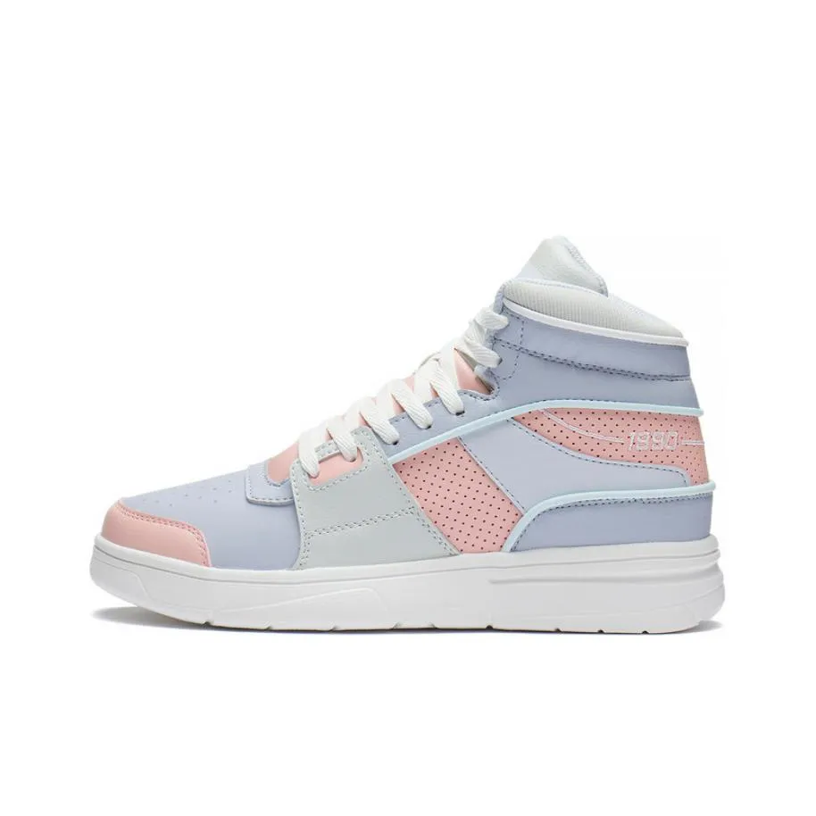LiNing Retro 90 Cushioned Slip Resistant High Top Casual Shoes Women's Blue Pink