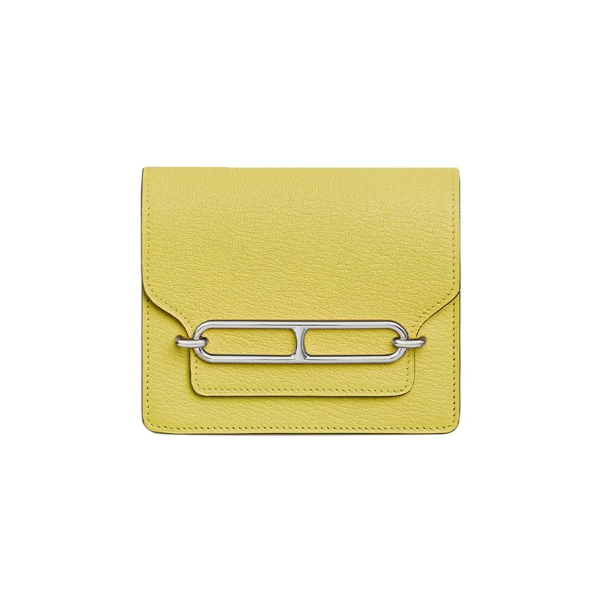 HERMES Roulis Mysore Goat Skin Fanny Pack Coin Purse Wallet Women's 0YLimoncello Lemon Yellow