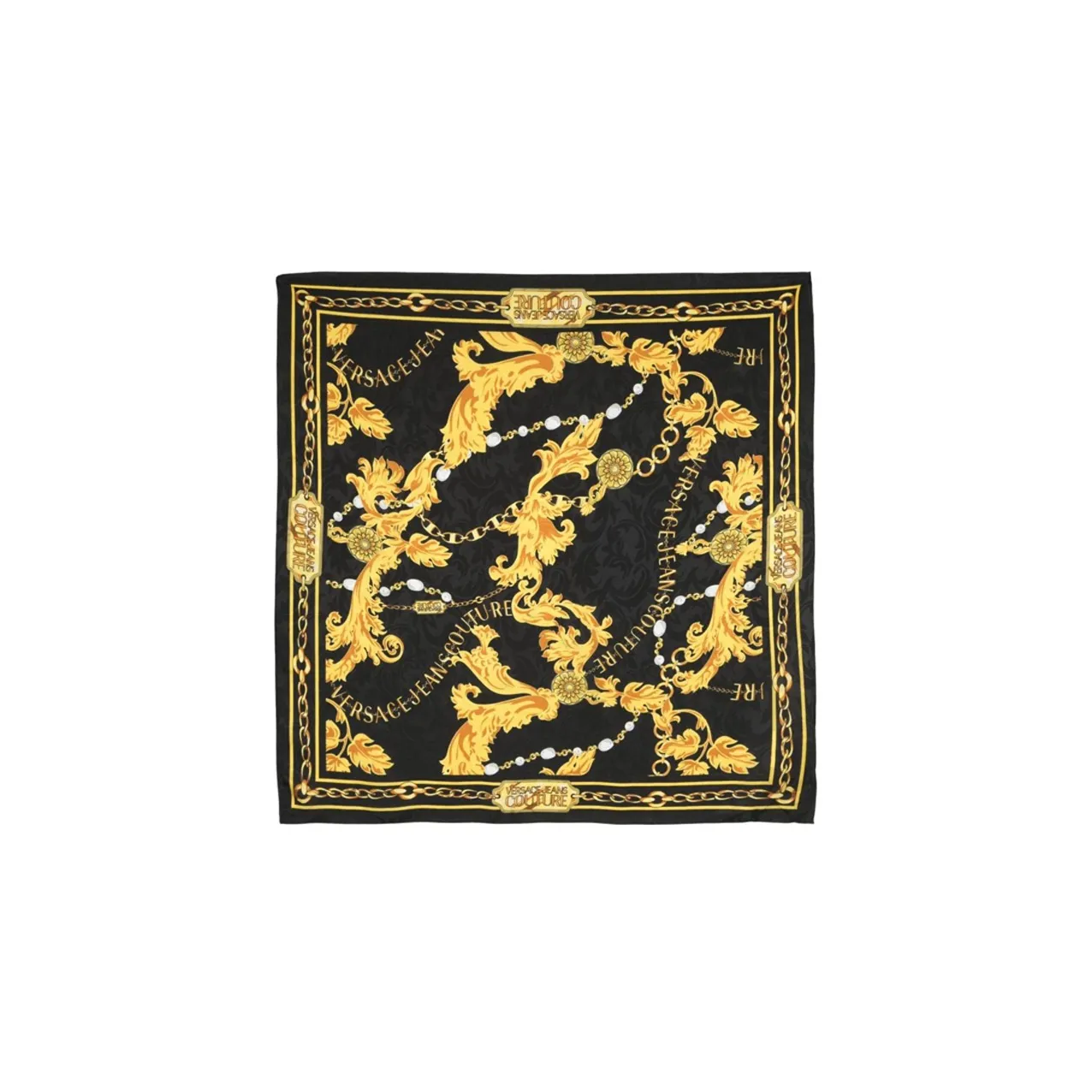 VERSACE JEANS COUTURE Silk Scarves Women's Black/Yellow