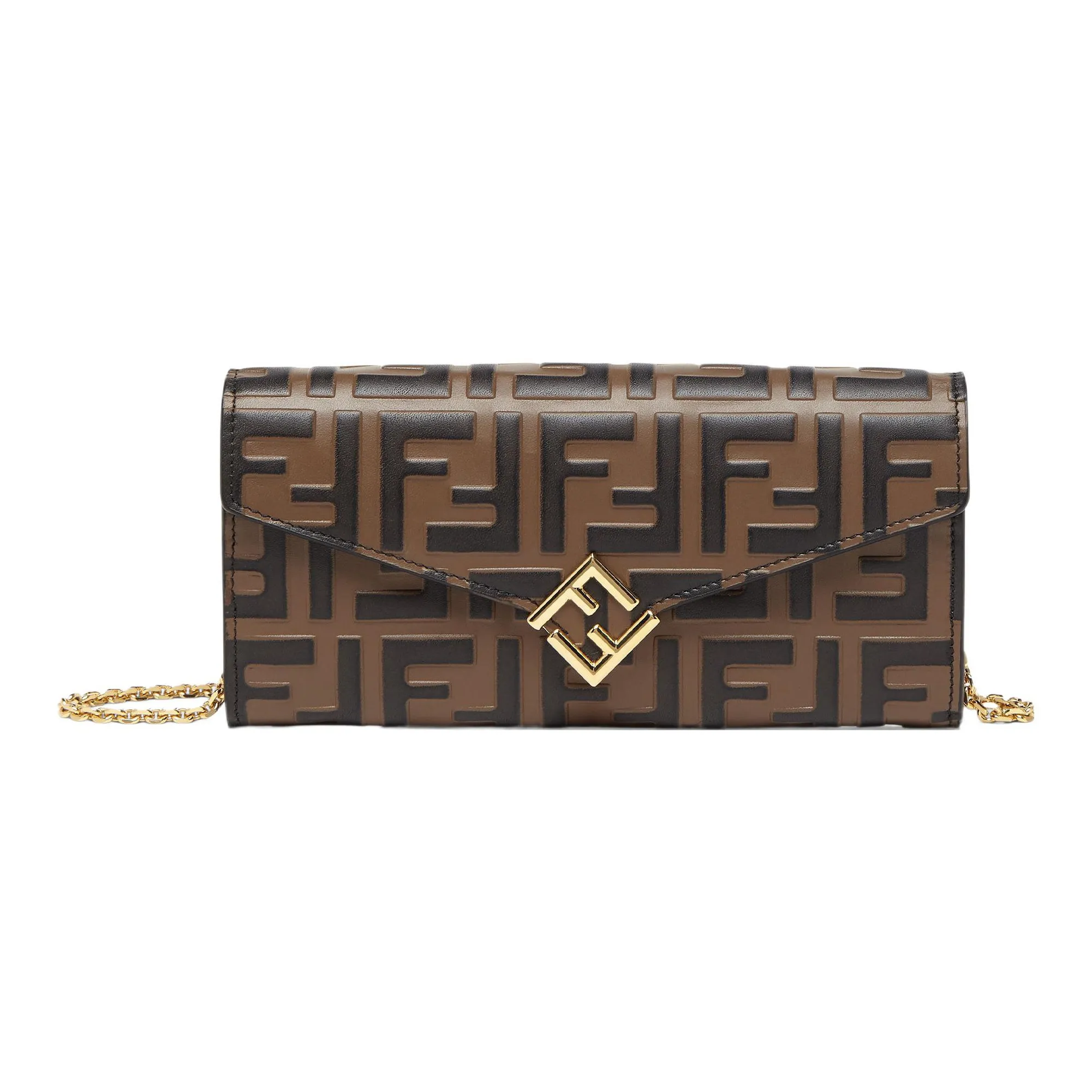 FENDI FF Diamonds Series Calfskin Shoulder Bag Crossbody Bag Wallet Women's Brown