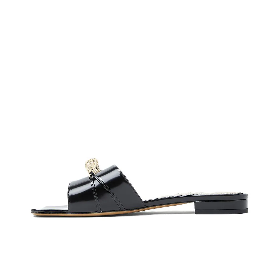 GUCCI Snake Head-plaque Leather Slides