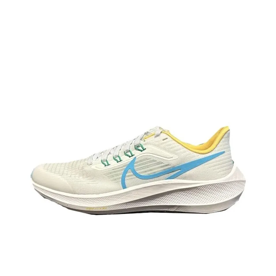 Nike Air Zoom Pegasus 39 Амортизация Устойчивость к истиранию Дышащие Низкие Кроссовки для бега Женские Экрю Синий Желтый