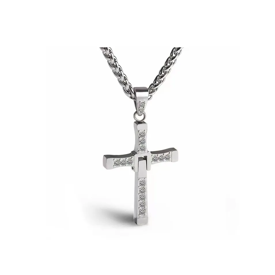 OWO Титановая сталь Полоска с Бриллиантовые ожерелья Мужской Серебряный