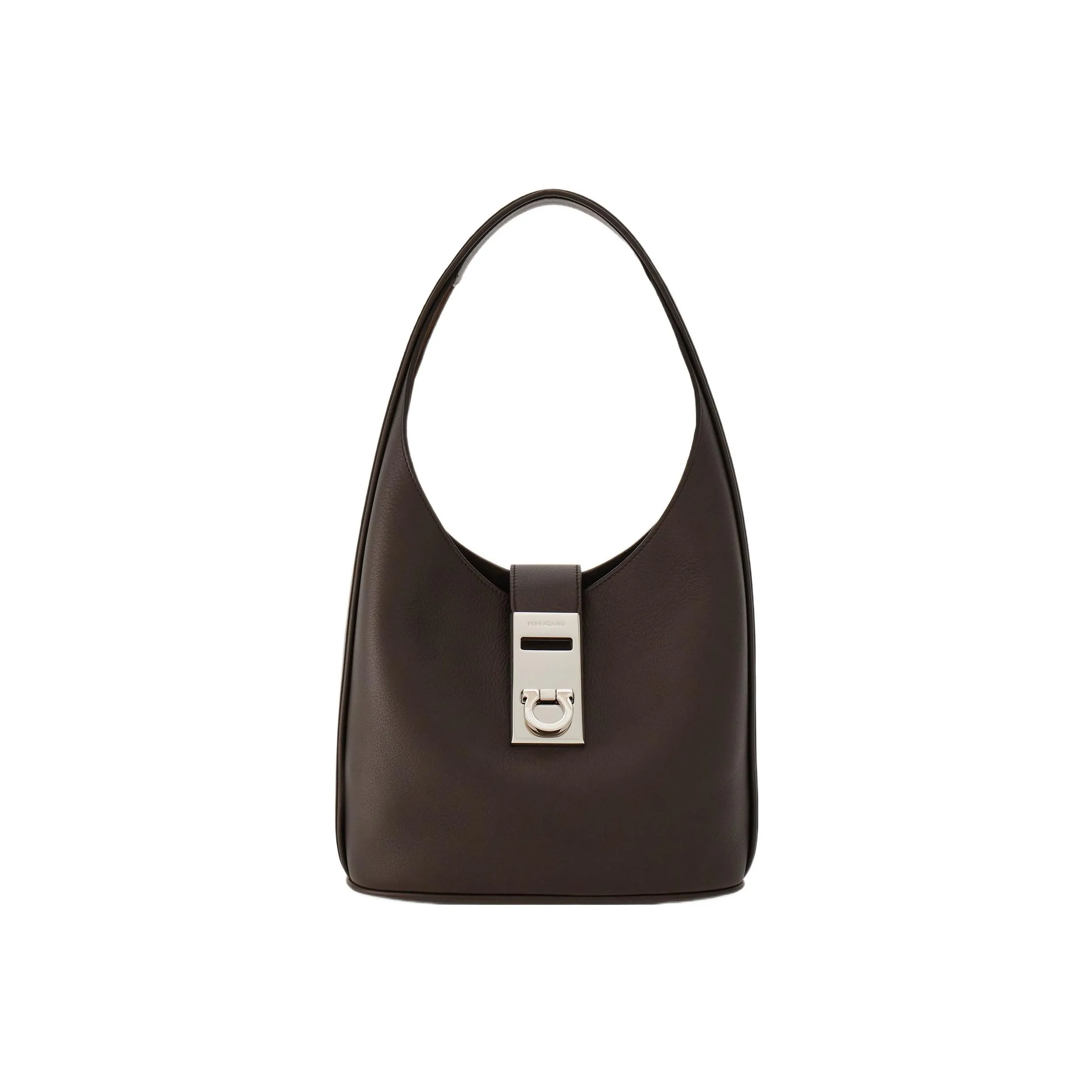 FERRAGAMO Calfskin Hobo Bag, One Shoulder Handbag Medium Size Women's Brown