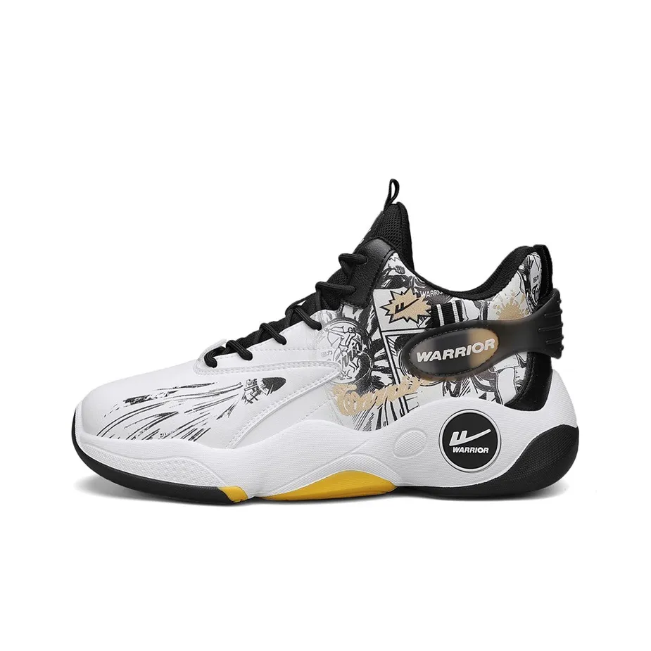 Warrior Anti Slip Wear Resistant High Top Basketball Shoes Men's White Black Gold