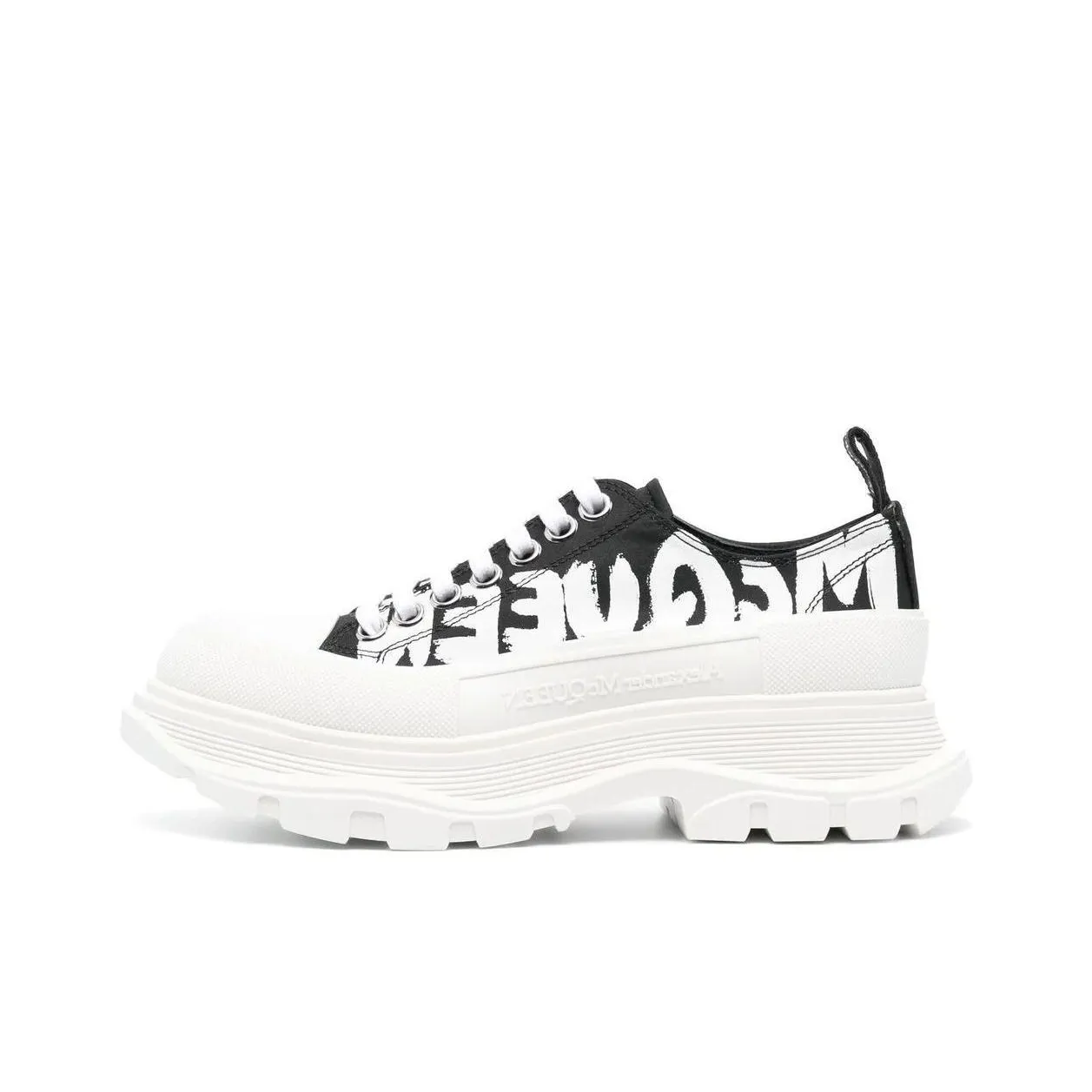 Alexander McQueen Tread Slick Low Lace Up Graffiti Shoes Black White Women's