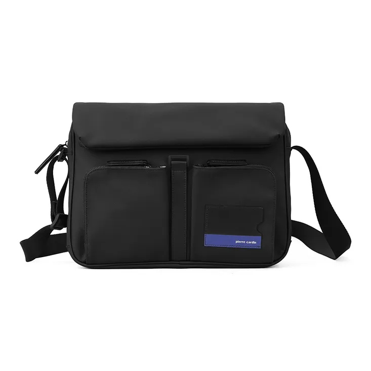 PIERRE CARDIN Fabric Messenger Bag, Crossbody Bag, Shoulder Bag Men's Black